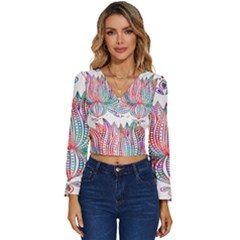 Lotus Feathers Boho Watercolor Long Sleeve V-neck Top by Salman4z