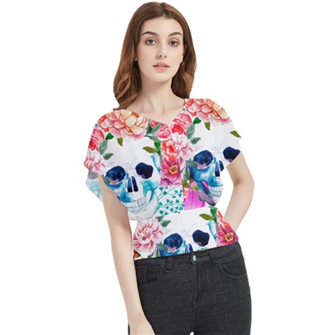 Day Of The Dead Skull Art Butterfly Chiffon Blouse by Salman4z