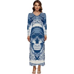 Skull Drawing Long Sleeve Longline Maxi Dress by Salman4z