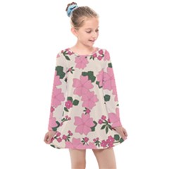 Floral Vintage Flowers Kids  Long Sleeve Dress by Dutashop