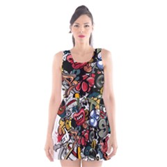 Mural Graffiti Paint Scoop Neck Skater Dress by Salman4z