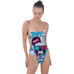 That Cool Graffiti Skull Tie Strap One Piece Swimsuit by Salman4z