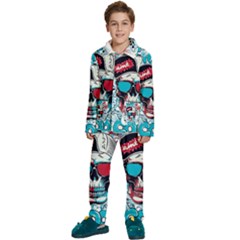 That Cool Graffiti Skull Kids  Long Sleeve Velvet Pajamas Set by Salman4z