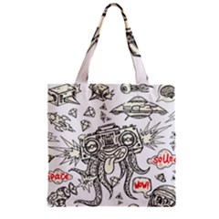 Drawing Clip Art Hand Painted Abstract Creative Space Squid Radio Zipper Grocery Tote Bag by Salman4z