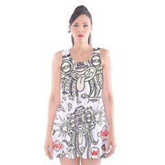 Drawing Clip Art Hand Painted Abstract Creative Space Squid Radio Scoop Neck Skater Dress by Salman4z