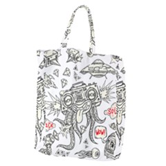 Drawing Clip Art Hand Painted Abstract Creative Space Squid Radio Giant Grocery Tote by Salman4z