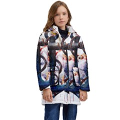 Anchor Watercolor Painting Tattoo Art Anchors And Birds Kid s Hooded Longline Puffer Jacket by Salman4z