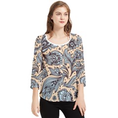 Texture Ornament Paisley Chiffon Quarter Sleeve Blouse by Salman4z