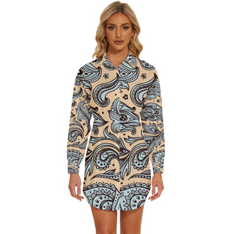 Texture Ornament Paisley Womens Long Sleeve Shirt Dress by Salman4z