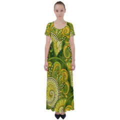 Doodles Patterns Ornament Vector Flowers Green High Waist Short Sleeve Maxi Dress by Salman4z