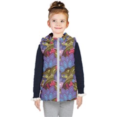 Purple Red And Green Flowers Digital Wallpaper Patterns Ornament Kids  Hooded Puffer Vest by Salman4z