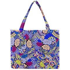 Blue Yellow Background Pattern Vector Texture Paisley Mini Tote Bag by Salman4z