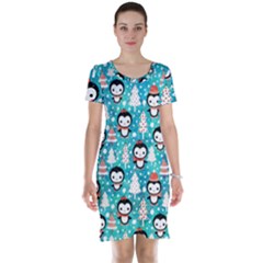 Blue Penguin Pattern Christmas Short Sleeve Nightdress by Salman4z