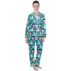 Blue Penguin Pattern Christmas Women s Long Sleeve Satin Pajamas Set	 by Salman4z