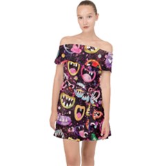 Funny Monster Mouths Off Shoulder Chiffon Dress by Salman4z