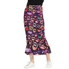 Funny Monster Mouths Maxi Fishtail Chiffon Skirt by Salman4z