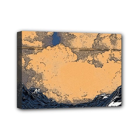 Waves Aesthetic Ocean Retro Sea Vintage Mini Canvas 7  X 5  (stretched) by Salman4z