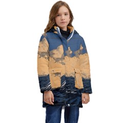 Waves Aesthetic Ocean Retro Sea Vintage Kid s Hooded Longline Puffer Jacket by Salman4z