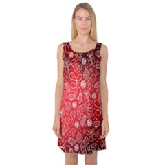 Christmas Pattern Red Sleeveless Satin Nightdress by Salman4z