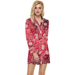 Christmas Pattern Red Long Sleeve Satin Robe by Salman4z