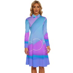 Colorful Blue Purple Wave Long Sleeve Shirt Collar A-line Dress by Salman4z