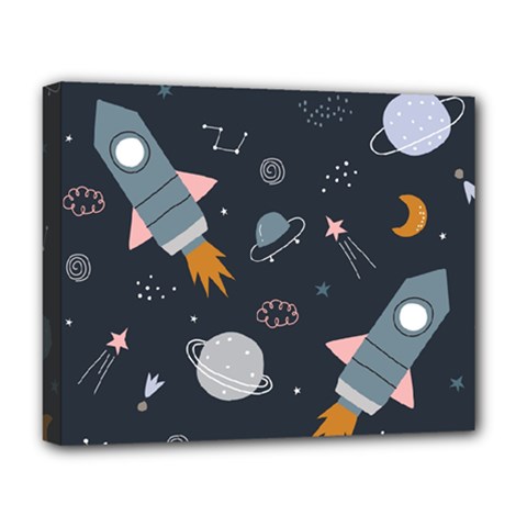 Space Background Illustration With Stars And Rocket Seamless Vector Pattern Deluxe Canvas 20  X 16  (stretched) by Salman4z