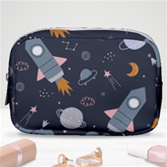 Space Background Illustration With Stars And Rocket Seamless Vector Pattern Make Up Pouch (small) by Salman4z