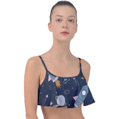 Space Background Illustration With Stars And Rocket Seamless Vector Pattern Frill Bikini Top by Salman4z