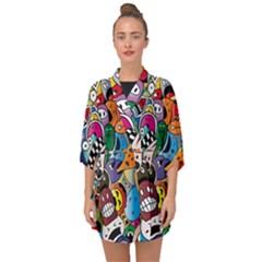 Cartoon Explosion Cartoon Characters Funny Half Sleeve Chiffon Kimono by Salman4z