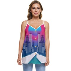 Retro Cityscape Artist Artwork Digital Art Casual Spaghetti Strap Chiffon Top by Salman4z