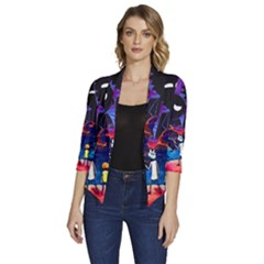 Rick And Morty In Outer Space Women s Draped Front 3/4 Sleeve Shawl Collar Jacket by Salman4z