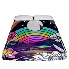 Rainbow Fun Cute Minimal Doodle Drawing Art Fitted Sheet (california King Size) by Jancukart