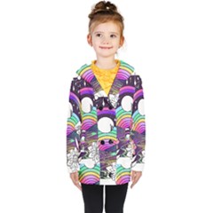 Rainbow Fun Cute Minimal Doodle Drawing Art Kids  Double Breasted Button Coat by Jancukart