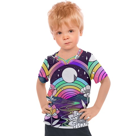 Rainbow Fun Cute Minimal Doodle Drawing Art Kids  Sports Tee by Jancukart