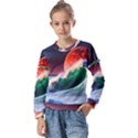 Sea Ocean Waves Rocks Sunset Artwork Kids  Long Sleeve Tee with Frill  View1