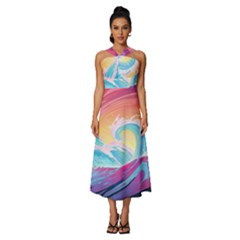 Waves Ocean Sea Tsunami Nautical 9 Sleeveless Cross Front Cocktail Midi Chiffon Dress by Jancukart