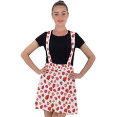 Watercolor Strawberry Velvet Suspender Skater Skirt by SychEva