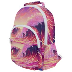 Waves Ocean Sea Tsunami Nautical 5 Rounded Multi Pocket Backpack by Jancukart