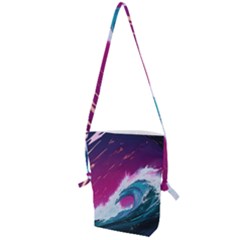 Tsunami Waves Ocean Sea Nautical Nature Water Unique Folding Shoulder Bag by Jancukart