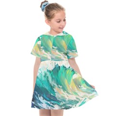 Waves Ocean Sea Tsunami Nautical 90 Kids  Sailor Dress by Jancukart