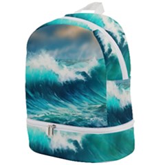 Waves Ocean Sea Tsunami Nautical Blue Zip Bottom Backpack by Jancukart