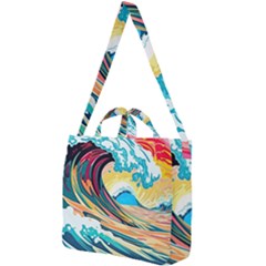 Waves Ocean Sea Tsunami Nautical 8 Square Shoulder Tote Bag by Jancukart