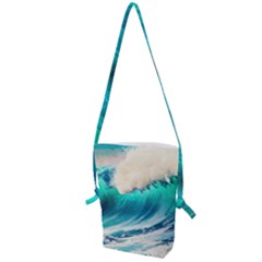 Tsunami Waves Ocean Sea Nautical Nature Water Art Ai Generated Folding Shoulder Bag by Jancukart