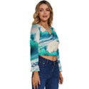 Tsunami Waves Ocean Sea Nautical Nature Water Art Ai Generated Long Sleeve V-Neck Top View3