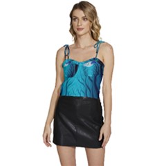 Forrest Jungle Blue Artwork Flowy Camisole Tie Up Top by Jancukart