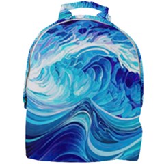 Tsunami Waves Ocean Sea Nautical Nature Abstract Blue Water Mini Full Print Backpack by Jancukart