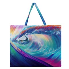 Waves Ocean Sea Tsunami Nautical Nature Water Zipper Large Tote Bag