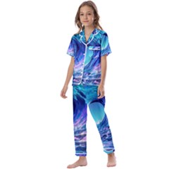 Tsunami Tidal Wave Ocean Waves Sea Nature Water 2 Kids  Satin Short Sleeve Pajamas Set by Jancukart