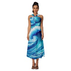 Tsunami Tidal Wave Ocean Waves Sea Nature Water 3 Sleeveless Cross Front Cocktail Midi Chiffon Dress by Jancukart