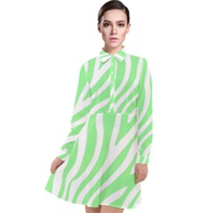 Green Zebra Vibes Animal Print  Long Sleeve Chiffon Shirt Dress by ConteMonfrey